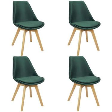 Imagem de Kit 4 Cadeiras Charles Eames Leda Veludo Luisa Saarinen Estofada Base 