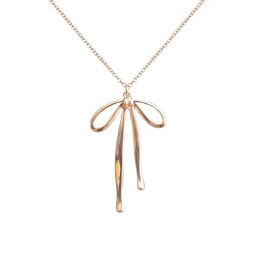 Imagem de Moonffay Colar de laço feminino banhado a ouro com pingente de laço delicado joia de laço gargantilha masculina, Large, Aço inoxidável, latão joalheiro com revestimento de ouro, Sem Pedra Preciosa