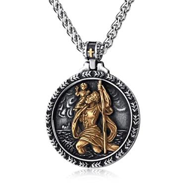 Imagem de KIRTIJW Colar de São Cristóvoo/George/Michael/Jusus/Maria para homens Aço Inoxidável Medalhão Santos Padroeiros Joias, Sem Pedra Preciosa