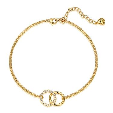 Imagem de BENEIGE Tornozeleira delicada com olho turco, banhado a ouro 14 k com linda corrente de 3 turquesa feita à mão para os pés para mulheres, Cobre, Zircônia cúbica