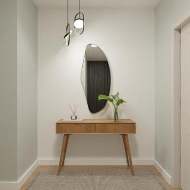 Imagem de Espelho Orgânico 115cm x 50cm E23 Moldura Couro Preto Luxo  Quarto Dec