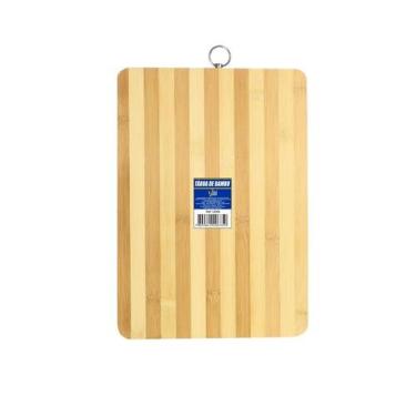 Imagem de Tábua de corte retangular em bambu 34x24cm com argola para pendurar UD