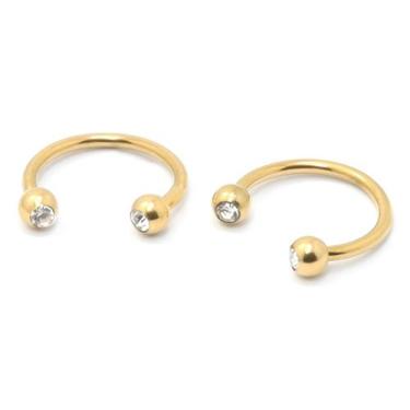 Imagem de Piercing Ferradura com Pedras PVD Dourado Aço Cirúrgico 1.2mm - M2 Pie