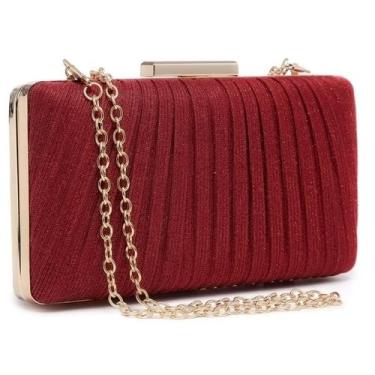 Imagem de Bolsa de noite Dasein de poliéster vermelho plissado para mulheres