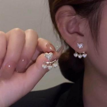 Imagem de Brinco Festa Feminino Delicado Pérola Strass Gota Luxo Pinge - anjo da