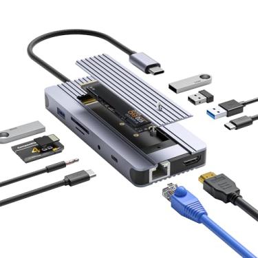 Imagem de Hub USB C 12 em 1 com gabinete SSD M.2 – Expanda seu laptop com HDMI 4K/60Hz, Ethernet de 1 Gbps e armazenamento duplo (NVMe/SATA), USB 3.0/USB-C (5 Gbps). Funciona com MacBook Pro, perfeito para