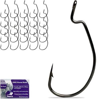 Imagem de Pristis Pacote com 25 ganchos 2/0 EWG, ganchos de pesca em linha com bico de aço de alto carbono para água salgada e doce, conjunto de ganchos de pesca a granel, minhoca, anzóis farpados fortes para
