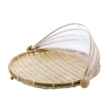 Imagem de Cesto Porta Pão E Bolo Bambu Com Cobertura Retrátil - 30cm