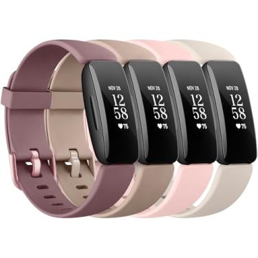 Imagem de Pacote com 4 pulseiras esportivas de substituição ajustáveis para Fitbit Inspire 2 / Ace 3 (luz das estrelas/violeta fumo/chá leite/rosa claro)