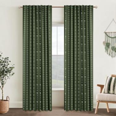Imagem de Cortinas de verão com bloqueio de calor térmico, cortinas tropicais boho para sala de estar, quarto, 246 cm de comprimento, verde-oliva