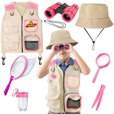 Imagem de YOPINSAND Kit de exploração infantil com colete, chapéu e binóculos para crianças, equipamento de campismo infantil com kit de exploração de besouro, ótimo brinquedo para