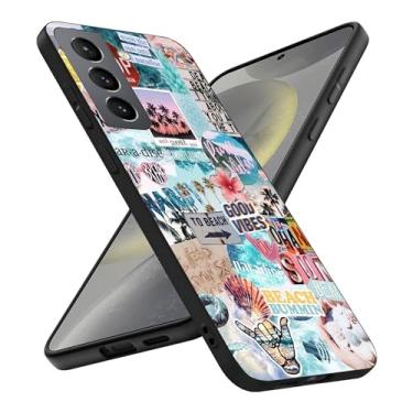 Imagem de HONGZAOQIYE Capa moderna para Samsung Galaxy S24, vintage Vibe Colagem Estética Retrô Praia Conchas Palmeira À Prova de Choque Design Padrão Slim Soft Capa Protetora