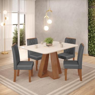 Imagem de Conjunto Sala de Jantar 4 Cadeiras Tampo de Vidro 120x90 cm dj Moveis Kiara Freijó Ayla Lunar