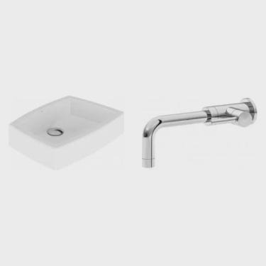 Imagem de Conjunto para Banheiro Cuba de Apoio Arezzo 10,5cmx45cmx33,5cm e Torneira de Parede 1/4V Japi