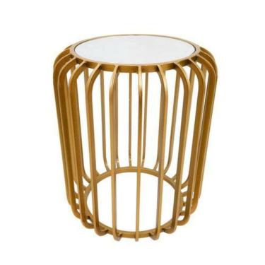 Imagem de Mesa Lateral Redonda Moderna Metal Grade Menor Tampo Espelho