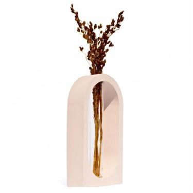 Imagem de Vaso Decorativo Solitário Janela 16,5cm Artesanal Em Cimento Palha