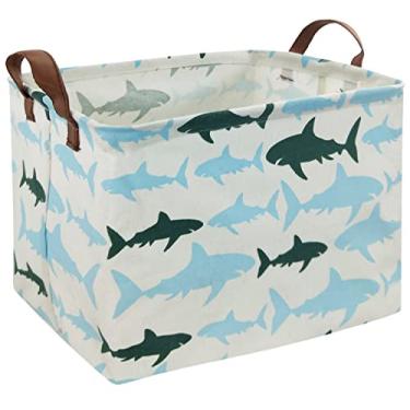 Imagem de HIYAGON Cesta De Armazenamento Para Bebês E Crianças, Cesta De Presente De Tubarão, Caixa Organizadora De Brinquedos Vazia Para Meninos, Decoração Retangular Para Casa, Livros (Tubarão Azul)