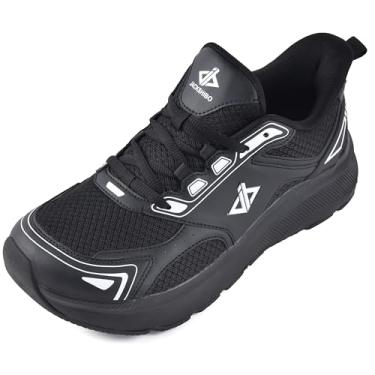 Imagem de JACKSHIBO Tênis masculino com bico largo, sem fecho, suporte de arco, tênis de corrida com amortecimento grosso, tênis ortopédico para caminhada com sola zero drop, Allblack, 11 Wide