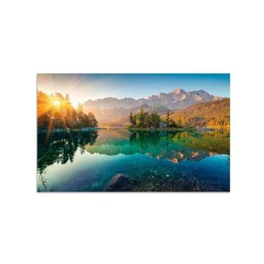 Imagem de Impressões de arte de parede da natureza. Imagens de decoração de lago. Pintura de arte de paisagem. Impressão de pôster moderno árvore sol em tela para sala de estar 30x50cm-12x19in sem moldura