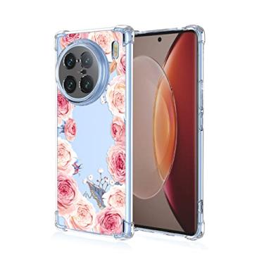Imagem de RRXSYXL Capa para Vivo X90 Pro com estampa floral transparente, capa macia à prova de choque para Vivo X90 Pro, flores rosa
