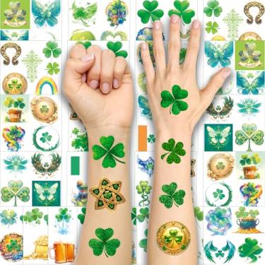 Imagem de Aresvns 24 Folhas De Tatuagens Temporárias Para O Dia De São Patrício, Tatuagens De Duende Verde Com Trevo, Tatuagens Brilhantes De Trevo Da Sorte, Tatuagens Temporárias Com Tema Irlandês Para Home