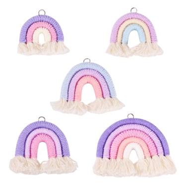 Imagem de Spritewelry Amuletos de borla arco-íris feitos à mão pingentes de borla arco-íris coloridos boêmios macramê pingentes para decoração de bolsa de mão de artesanato DIY