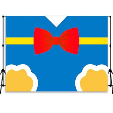 Imagem de QICAIYUN Pano de fundo azul marinho com pés de pato amarelo faixa fotográfica de desenho animado perfeito para quarto de crianças, decorações de festa de aniversário 2,1 x 1,5 m YUNBYC216