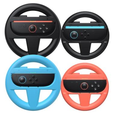 Imagem de Kinwin 4 Pack Steering Wheels for Nintendo Switch 2 (2025) Joycons, Racing Wheel Controller for Mario Kart World & 8 Deluxe, Ergonomic Design Grip for NS2 Joycon Accessories (Black, Orange and Blue)