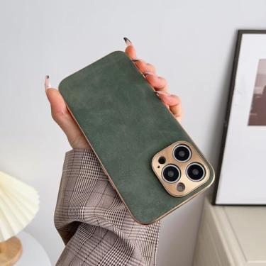 Imagem de HPQWN Capa de couro com revestimento de alumínio e lente de metal para iPhone 11 Pro (5,8") (verde 3)