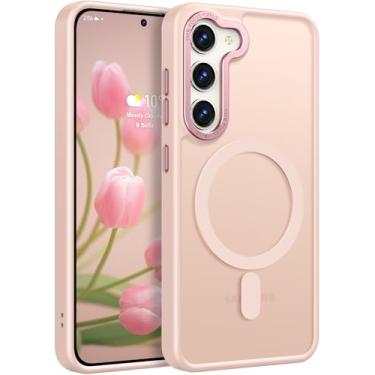 Imagem de Rayboen Capa magnética para Samsung Galaxy S23 Plus, [compatível com Magsafe] Capa protetora fina para celular S23+ Plus com parte traseira rígida translúcida e borda macia, rosa fosco