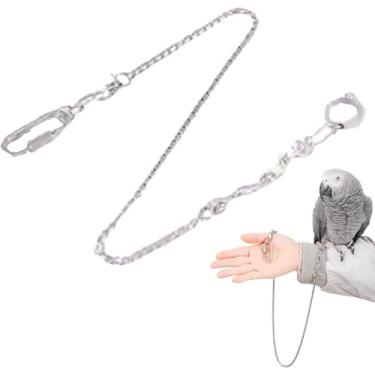 Imagem de Corrente grande para pés de papagaio, anel de tornozeleira de aço inoxidável 316L com corrente de osso antiembaraço, arnês de pássaros à prova de fuga para papagaios, arara, cacatua cinza africana