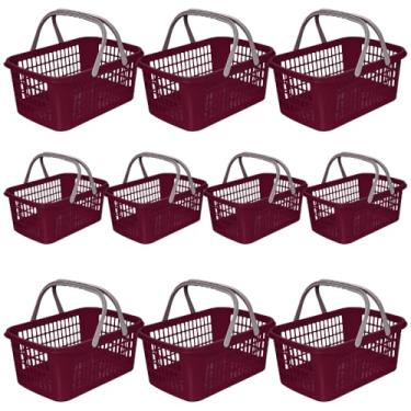 Imagem de Kit 10 Cestas de Compras Supermercado Farmacia Com Alça 9 Litros (Bordô)