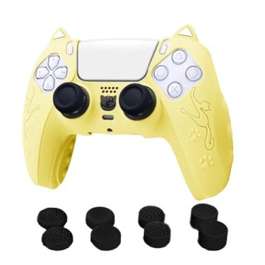 Imagem de Teadokly Capa de controle de silicone para PlayStation 5, acessórios de proteção antiderrapante, acessórios para PS5 com 8 tampas de joystick (amarelo)