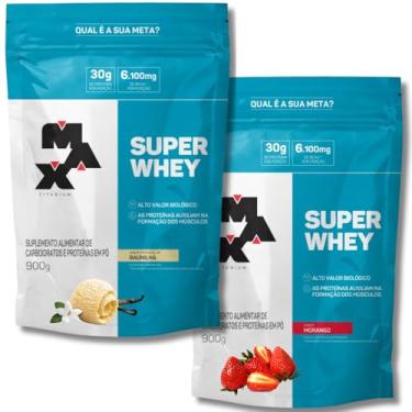 Imagem de Kit 2x Super Whey Protein Concentrado 900g Max Titanium Proteína Concentrada (KIT, BAUNILHA E MORANGO)