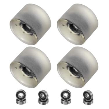 Imagem de PATIKIL Rodas de skate de 70 mm, 1 conjunto de rodas de rua de dureza 78A PU Flash Cruiser de alta elasticidade com rolamentos 608RS para substituição de skates, preto transparente