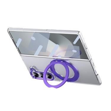 Imagem de HAO RIYLN Capa magnética para Samsung Galaxy Z Fold6, capa transparente antiamarelamento com suporte giratório suporte carregamento sem fio, capa ultrafina, roxa, Z DOBRAD6