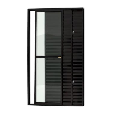 Imagem de Porta Balcão 3 Folhas Super 25 Vidro Liso 210cm X 120cm Brimak Preto