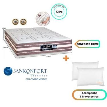 Imagem de Colchão Casal Viúva Sankonfort Le Griff 128x188x33 + 2 Travesseiros Fi