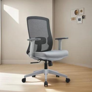 Imagem de Cadeira de Escritório Diretor, BlumeOffice BLM189, Tela de Poliéster, Encosto Ergonômico, Regulagem de Altura, Braços Ajustáveis (Cinza/Cinza)