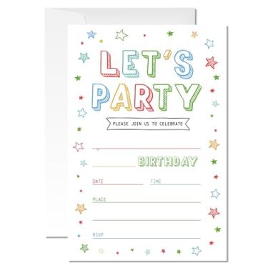 Imagem de ZYQFN 20 cartões de aniversário com envelopes (10 x 15 cm) - Convites de aniversário para meninos, meninas, adultos, crianças, - Convites de festa de aniversário coloridos simples. (014)