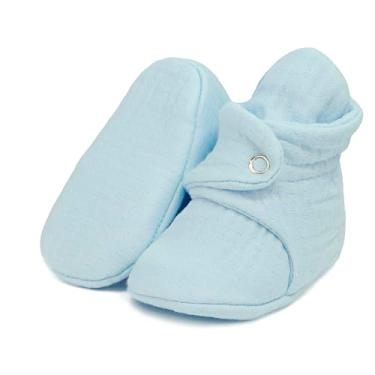 Imagem de Botas para bebês de algodão orgânico, antiderrapante, sola macia, sapatos para bebês, chinelos de casa para meninos e meninas, Azul M, 6-12 Months Infant