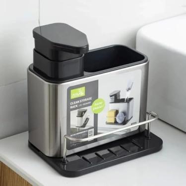 Imagem de Organizador de Pia em Aço Inoxidável – Suporte para Detergente, Esponja e Escova – Com Base de Drenagem