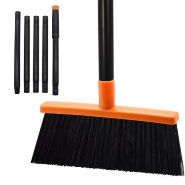 Imagem de BSMstone Escova pequena de cerdas rígidas com cabo longo, vassoura compacta interna ou externa para varredura de pátio, garagem, jardim, deck, piso de concreto, banheiro (laranja)