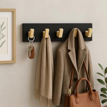 Imagem de Cabideiro de Parede Estilo Industrial em Madeira Natural com Preto Fosco | Instalação Sem Furos | Minimalista | Moderno | Clean | Pronto para Uso | by Ateliê TH Wood Art