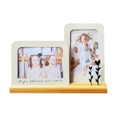 Imagem de Porta Retrato Duplo Vejo Flores em Você, 2 fotos 10x15cm, Moldura de Metal e Madeira, off white, preto - GEGUTON