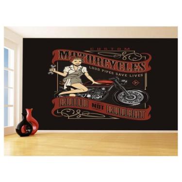 Imagem de Papel De Parede 3D Moto Retrô Arte Pinup Custom 3,5M Bkm136 - Você Dec