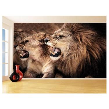 Imagem de Papel De Parede 3D Animais Leão Família Casal 3,5M Anm540 - Você Decor