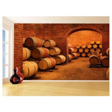 Imagem de Papel De Parede 3D Alimentos Vinho Tonel Barril 3,5M Al470 - Você Deco