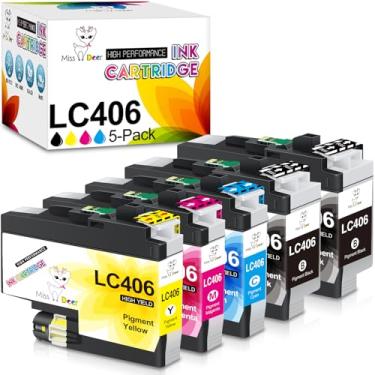 Imagem de Miss Deer Cartuchos de tinta LC406, pacote com 5, substituição compatível para Brother LC 406 LC406XL para MFC-J4335DW MFC-J4345DW MFC-J4535DW MFC-J5855DW MFC-J5955DW MFC-J6555DW MFC-J6955DW