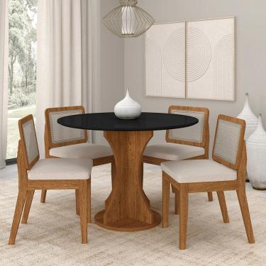 Imagem de Mesa Redonda Andria 4 Cadeiras Sextavadas Freijó/pto/bouclé Off - M.a